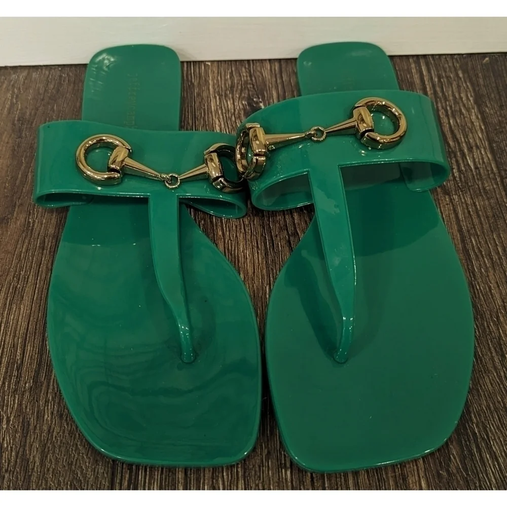 Jeffrey Campbell A Lil Bit Green Jelly Sandals Size 7